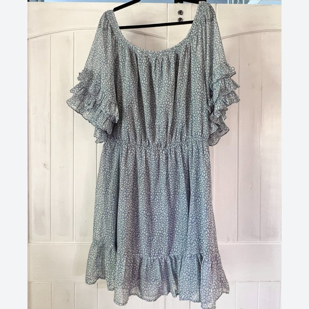 Blue Ruffle Sleeve Dress - Picture 4 of 4